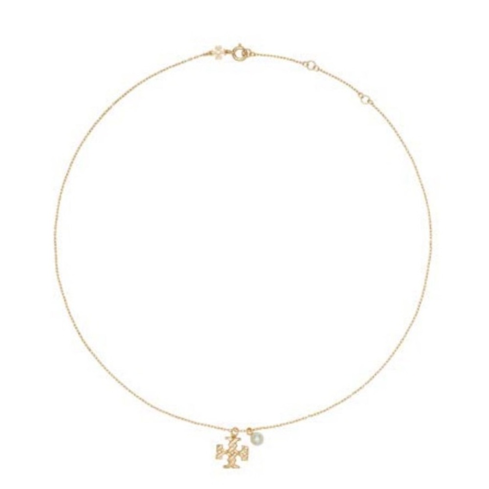 Tory Burch Logo Pearl Drop Necklace